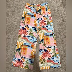 Tropical Print Wide Leg Pants